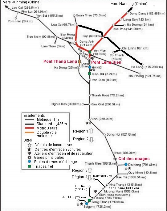 Carte et histoire ligne chemin de fer du Train au Vietnam